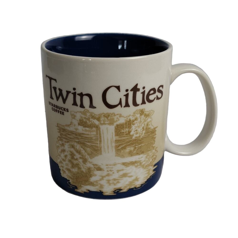 Starbucks Twin Cities Collector Series Mug 16oz Cream Blue Ceramic 2009